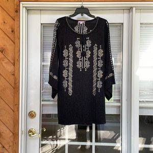Calypso Black Hobo Embroided Dress. Size Med
